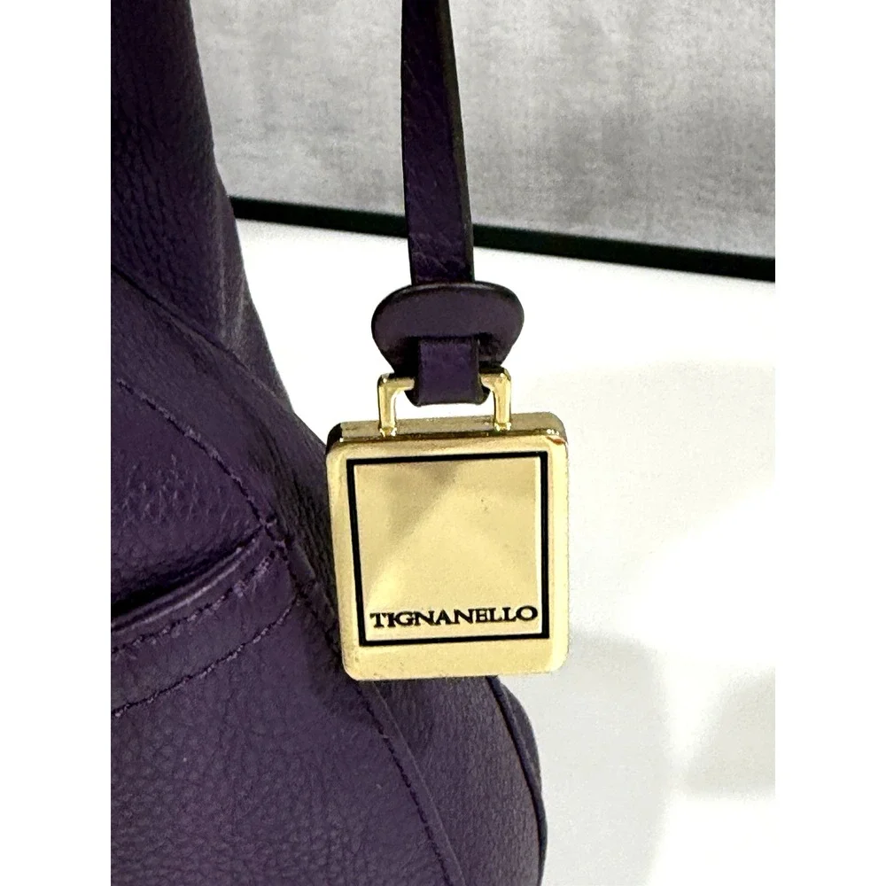 Tignanello Purple Leather Hobo Bag Slouchy Shoulder Purse Gold Hardware Y2K
